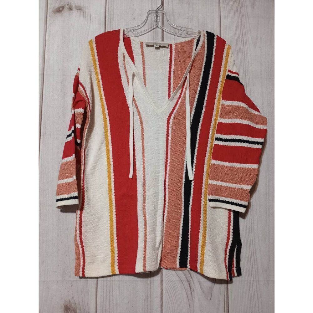 LOFT Ann Taylor Striped V-Neck Knit Sweater Tunic 3/4 Sleeve Cotton XS